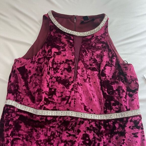 NWT R&M Richards Burgundy Velvet Embellished Dress Plus Size 14 New - Picture 4 of 7